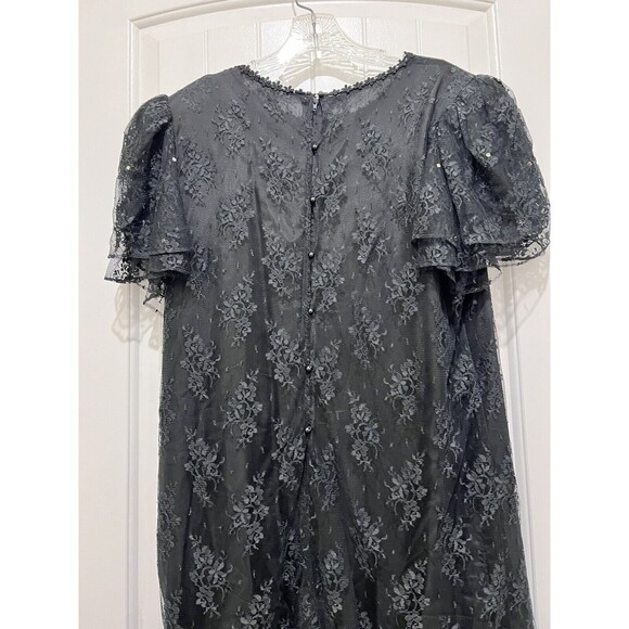VTG USA 80's Maya Jornot for Michael Marcella Black Lace Pearl Sequin Dress 16 - Picture 4 of 8